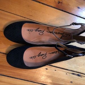 Never worn! Black ballet flats with ankle wrap